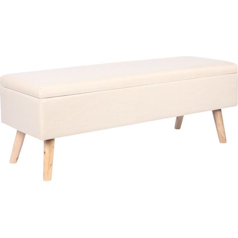 Banc Relaxdays en lin, rangement, HxLxP : 40x110x40 cm, pieds en bois, banc coffre pour chambre, couloir, beige (1/5)