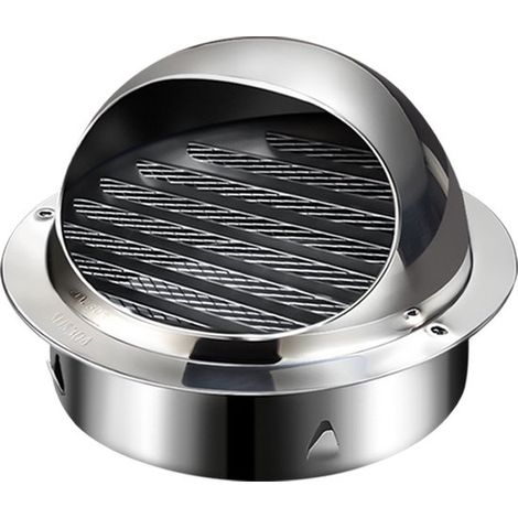 Grille de ventilation - Hotte de ventilation murale - Acier inoxydable - Ronde - Ø 117 mm - Grille à ailettes - Argent - Pour ventilation d'air extrait (1/4)