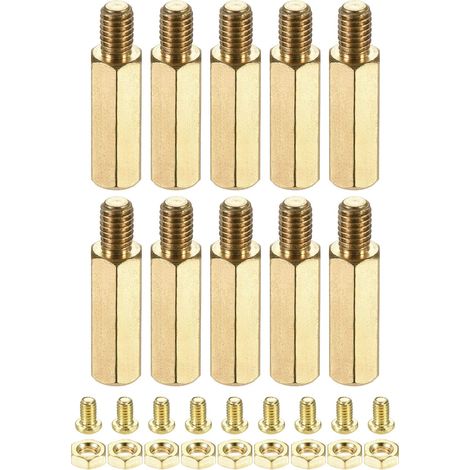 10 Ensembles Laiton Hex Fileté Espaceur Vis Écrou Trousse M4 17+6mm (1/5)
