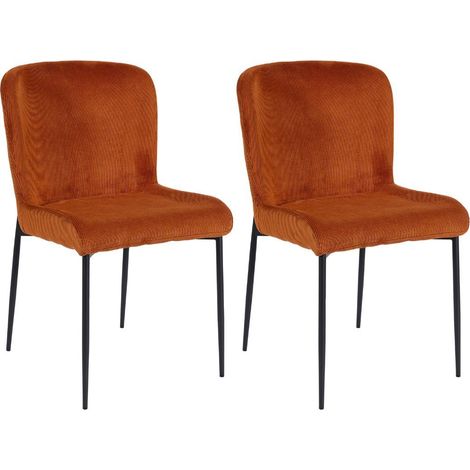 Lot de 2 chaises en tissu velours côtelé coloris terracotta pieds métal noir - LUMIA