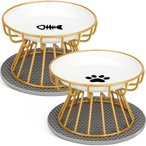 APOMOONS Série Céramique - Ensemble de 4 bacs à litière pour chat - 15 x 15 x 2,5 cm - Gamelle blanche peu profonde pour chat (1/5)
