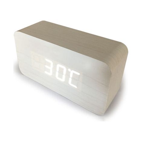 blanc Numérique Réveil Bois Réglable Luminosité Contrôle Vocal LED Horloge Rectangle Affichage Temps Température Décor À La Maison (1/3)