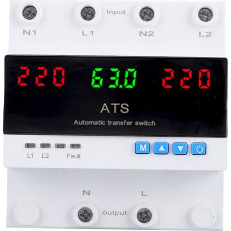 Commutateur de transfert automatique/manuel 63 A, priorité L1, montage sur rail DIN, affichage LED, 50/60 Hz, pour groupe électrogène de secours. (1/5)