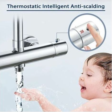 Robinet de douche thermostatique en laiton – Colonne de douche réglable, raccord supérieur fileté G3/4 BSP (26,4 mm), raccord inférieur G1/2 BSP (21 mm), entraxe 150 mm