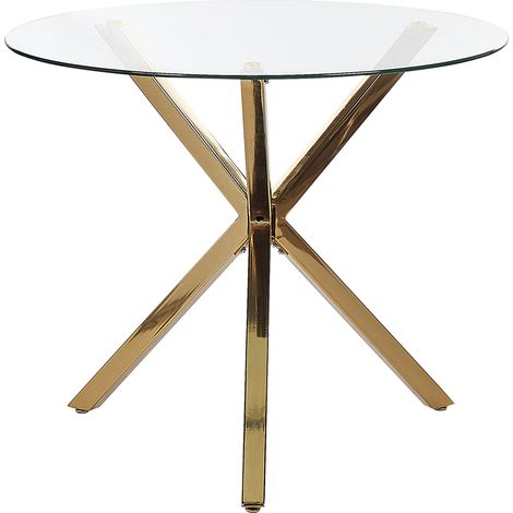 Mesa de comedor tablero de vidrio templado dorado ⌀ 90 cm 4 personas moderno Savoni (1/5)