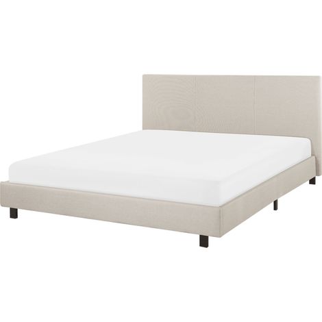 Cama doble tapizada beige 160 x 200 cm con somier y cabecero Albi
