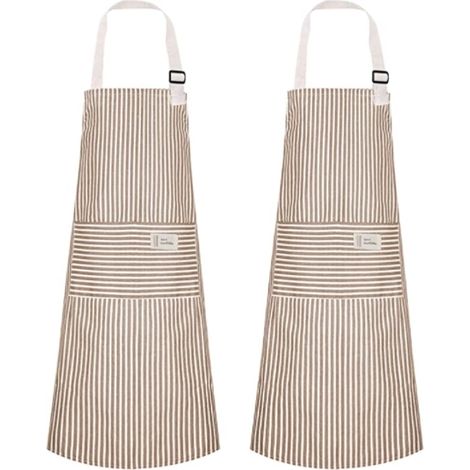 Tabliers de cuisine ajustables en lin et coton (2 pièces), couleur café, pour barbecue, jardin et repas à la maison. (1/3)
