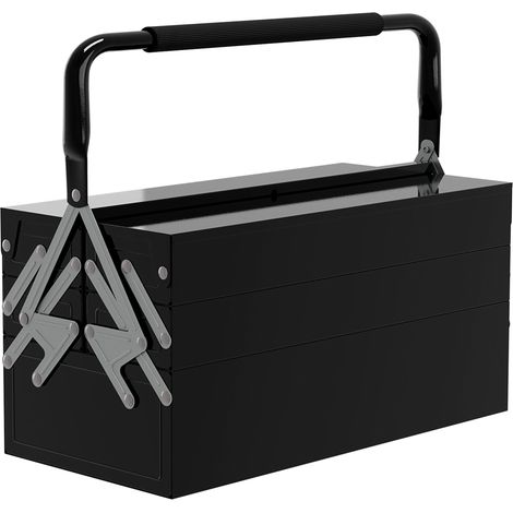Boite à outils métallique - coffret à outils - caisse à outils 3 niveaux 5 plateaux rétractables - tôle acier noir (1/5)