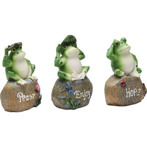Figuras decorativas de ranas hechas de resina, juego de 3 esculturas coloridas para jardín e interior. (1/5)