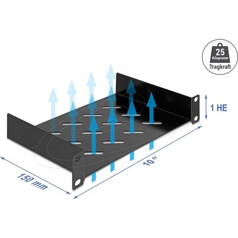Delock 10 1U Shelf with ventilation slots up to 150 mm deep max. 25 kg load capacity