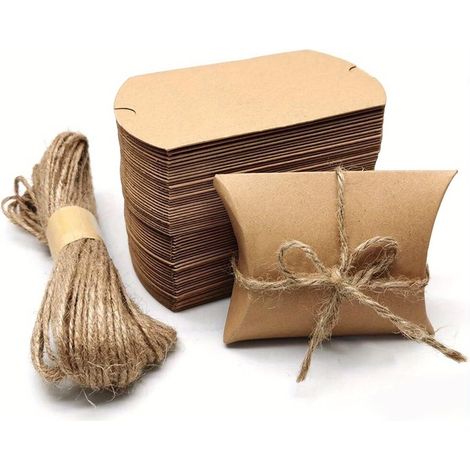 Boîte À Bonbons En Papier Kraft - Boîte Coussin Pliable Avec Corde En Jute - Pour Mariages Fêtes Et Célébrations - 30 Pièces (1/5)