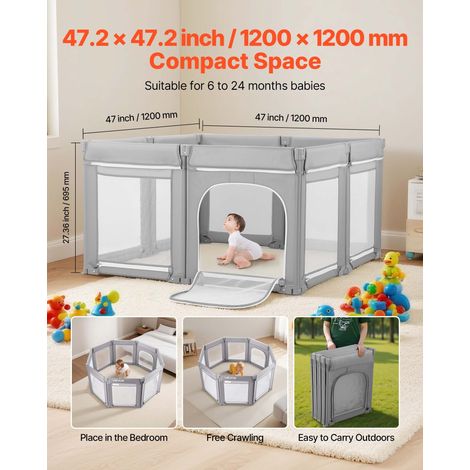Parc Bébé Modulable Pliable, 120 x 120 cm, Parc de Jeu Enfant, Porte Zippée, Maille Respirante Douce, Barrière Jeu pour Tout-petits… (1/5)