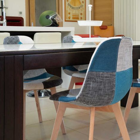 Sedie da pranzo Serena patchwork multicolor con gambe in faggio  4 sedie