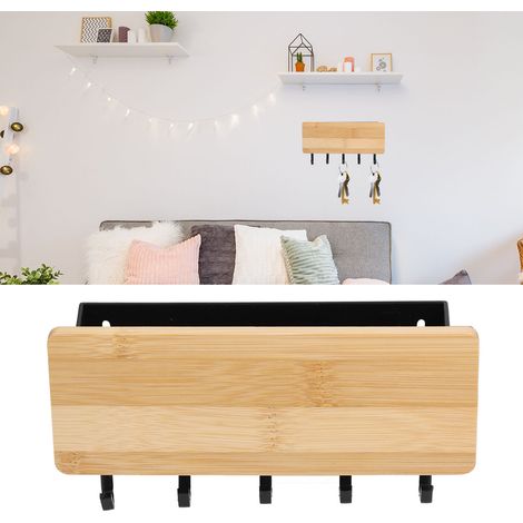 Boîte de rangement murale, porte-clés en bois, crochet mural, support de rangement pour clés, couleur naturelle (1/5)