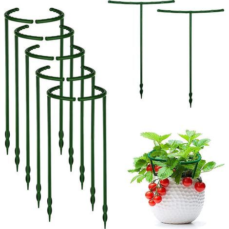 Paquet de 12 supports pour plantes, piquet en plastique pour cage à plantes, support semi circulaire pour cage à plantes, anneau de support pour fleurs, plantes, légumes, 6,5 x 10,3 pouces (1/5)