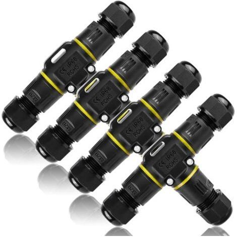 Wasserdichter T-förmiger Verbinder, 4 Stück, IP68 wasserdichte Elektroverbinder, 3-Wege-Anschlussdose, wasserdichter elektrischer Verbinder, IP68 wasserdichte Kabelverbinder für Kabel mit einem Durchm (1/5)