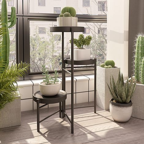 Lunsy – Étagère porte plantes 3 niveaux en métal noir – Supports pour intérieur et extérieur – Design moderne et minimaliste – Idéal pour balcon et jardin (1/5)