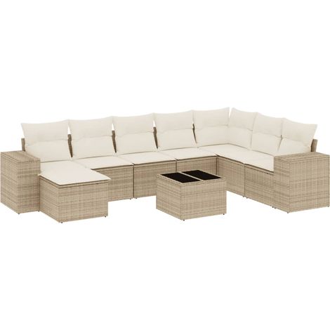Salon de jardin avec coussins 9 pcs beige résine tressée (1/5)