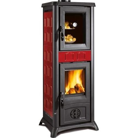 Nordica – Poêle à bois 7,3 kW – Four émaillé 19L – Pour espaces jusqu'à 209 m³ – Structure fonte et majolique – Sortie fumée Ø120 mm