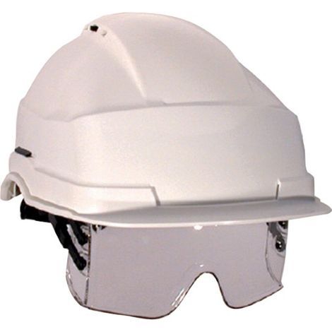 Casque de chantier IRIS 2 blanc – Lunette-masque polycarbonate anti-chocs – Norme EPI – 271C – Auboueix (1/3)