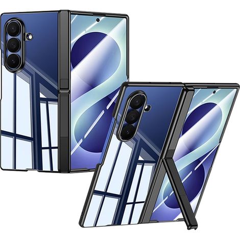 Funda transparente para Samsung Galaxy Z Fold 8 Ultra, con soporte y cristal para la pantalla externa, marco negro. (1/5)
