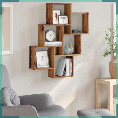 856594 étagère murale sous forme de cube vieux bois 78x15x93 cm (1/5)