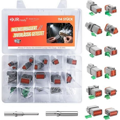 Deutsch 2/3/4/6/8/12 pin connector, grey, IP68 waterproof, DT connector set of 6, with terminal kit, Deutsch wire gauge 16-20 AWG for cars, motorcycles, trucks, and boats (1/5)