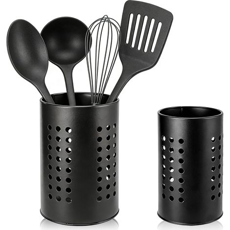 2pcs Porte-Ustensiles de Cuisine en Acier Inoxydable Porte-Couverts pour Plan de Travail Organisateur de Cuisine et Récipient de Rangement Pot Ustensiles pour Fourchette Baguettes Cuillère (1/5)