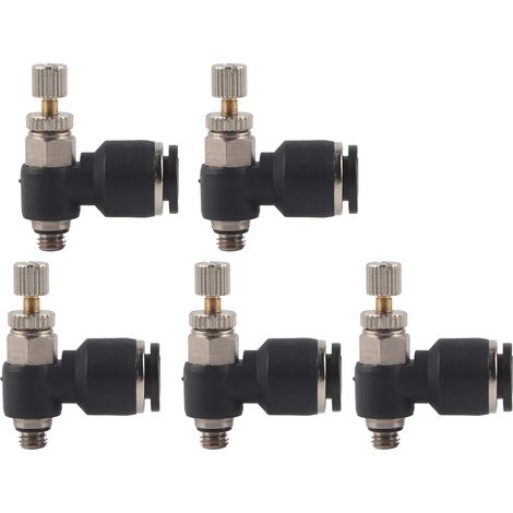 Raccord rapide coudé à angle droit Type L, vanne de débit d'air pratique pour contrôle de flux, filetage M5, 6mm, laiton, étanche. (1/5)