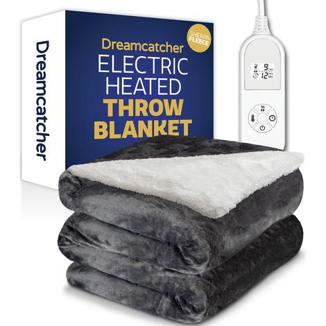 Dreamcatcher Sherpa Fleece Electric Heated Throw Over Blanket Double Polyester 160cm x 120cm Dark Grey (1/5)