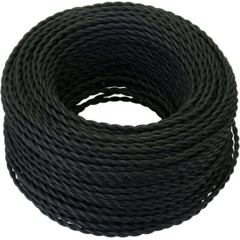 ALLIANDISCâble Electrique Textile 10M,Rétro Corde de chanvre tressé torsadée Câble 2x0,75 mm², 2 fils torsadés toronnés,pour DIY Pendentif Lampe/Noir (1/4)