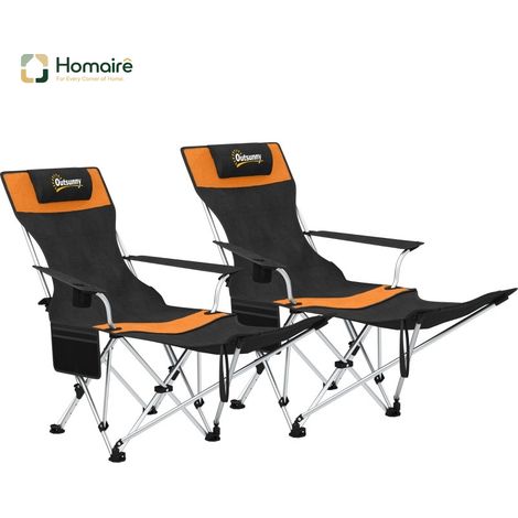HOMAIRE Set de deux chaises de camping pliantes avec repose-pieds amovible et support pour boissons orange