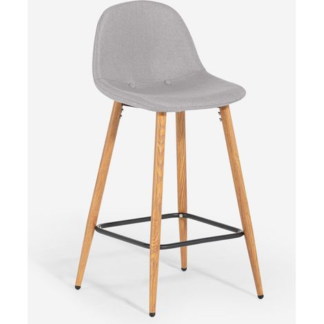 Taburete alto de bar cocina estilo nórdico en tela con respaldo Shona - Gris claro