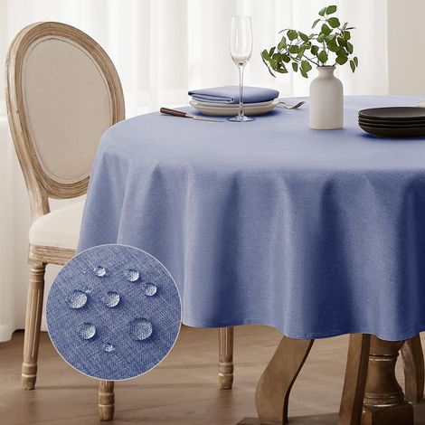Runde Tischdecke 160 cm Blau abwaschbar Leinenoptik wasserabweisend für Garten & Party