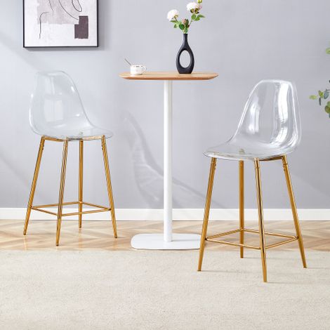 Set di 2 sgabelli da bar trasparenti con struttura in metallo argento/oro/nero, sedie dal design moderno per cucina, bar o sala da pranzo (solo sedie, tavolo non incluso). (1/5)