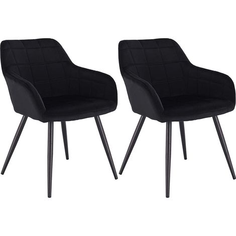 Woltu – Lot de 2 chaises de salle à manger en velours noir – Accoudoirs ergonomiques – Pieds en métal – Hauteur 81cm – Charge max 120kg (1/4)