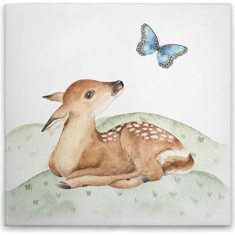 Leinwandbild Waldtiere M1-No.50612 - Kunstdruck auf Leinwand in Blau Grün - Wandbild 30 x 30 cm (1/5)