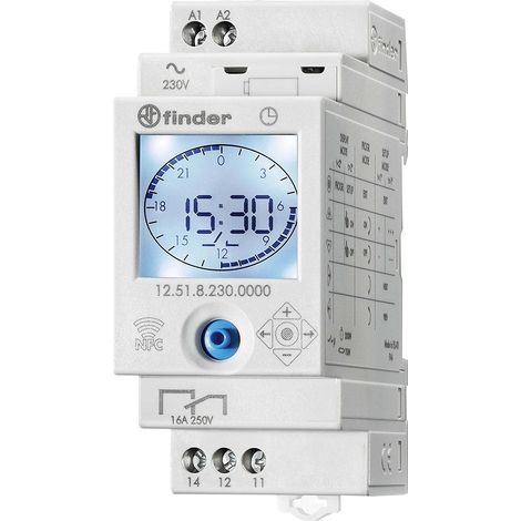 Finder – Interrupteur horaire digital 125182300000 – Programmation journalière/hebdomadaire – Écran LCD rétro-éclairé – Montage sur rail 35mm – 16A (1/6)