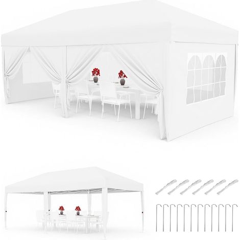Barnum Pliant 3x6 m avec 6 Parois Latérales - Tonnelle de Réception Imperméable et Anti-UV - Hauteur Réglable - Sac à Roulettes