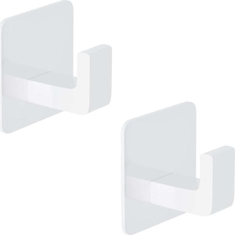 Metal wall-mounted towel hook. Aluminum hook. Adhesive clothes hook, no drilling required. Kitchen hook. Pack of 2. White (1/5)