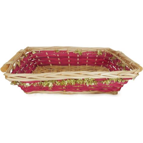 Cesto vimini rettangolare rosso filo oro, 49/45x34x12 cm (kit da 5)