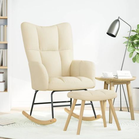 Chaise à bascule avec repose-pied Crème Tissu (1/5)