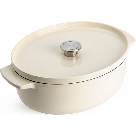 KitchenAid Bräter mit Deckel Gusseisen 30cm, oval, creme