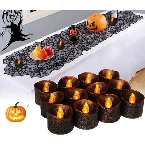 12 pièces Halloween Batterie actionné décoration de fête électronique scintillement LED lampe à bougie jaune (1/5)