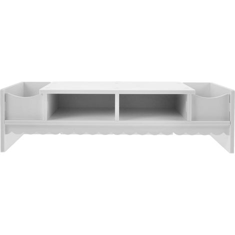 Support Écran Pvc Blanc Étagère de Rangement Multifonction pour Bureau, Réhausseur de Moniteur Design Moderne, pour Organiser Maison et Bureau (1/5)