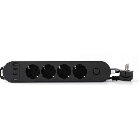 Multiprise 4 Prises 16A + 4 USB (3 USB A + 1 USB C PD20W) avec Interrupteur, Câble 2M, Noir