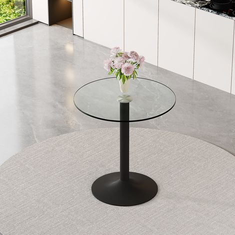 Table bar ronde verre trempé design moderne 92 cm haut x 89 cm Ø, parfait pour salon chic et élégant (1/4)