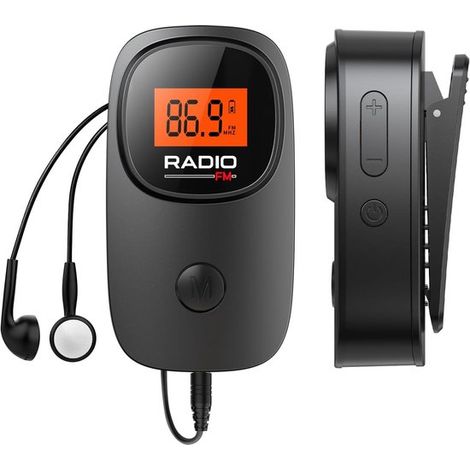 Mini radio FM portatile (con clip) Ottima ricezione Display LCD chiaro Stazioni preimpostate Funziona con batterie AAA, ideale per passeggiate, ecc. (1/5)