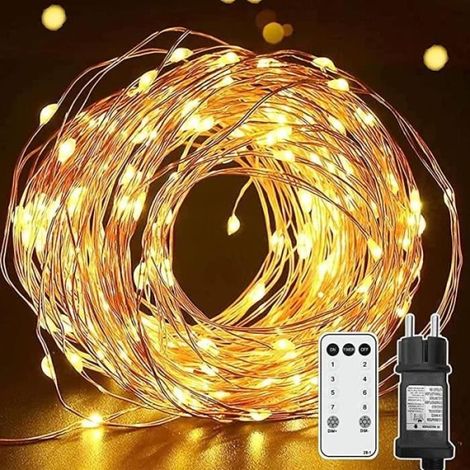 AMOUNE LED-Girlande aus Kupferdraht - 12M, 120 LEDs, warmweiß, wasserdicht, solarbetrieben