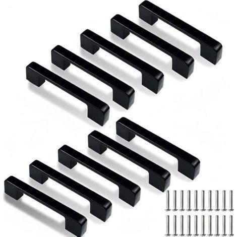 FENOPLASTICALot de 10 poignées de placard et d'armoires de cuisine avec vis, poignées de tiroir noires de 96 mm (espacement des trous de 96 mm) (1/5)